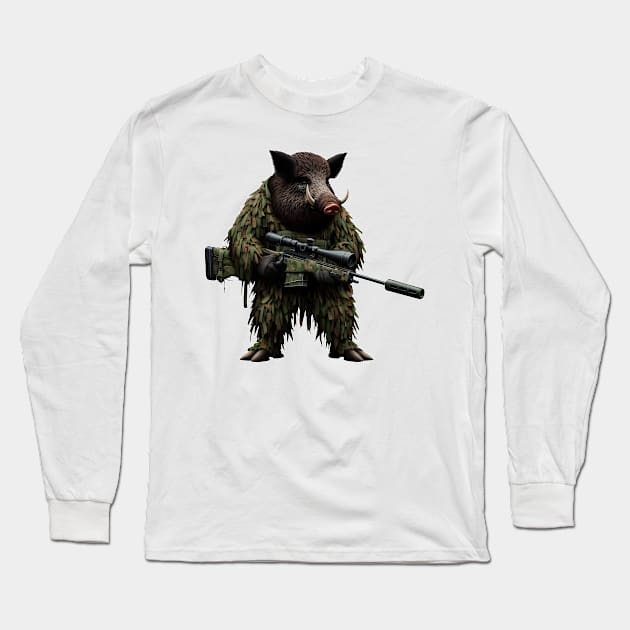 Sniper Wild Boar Long Sleeve T-Shirt by Rawlifegraphic